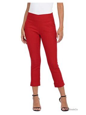 Pull On Capri Pants for Women with Pockets Elastic Waist Cropped Work Pants